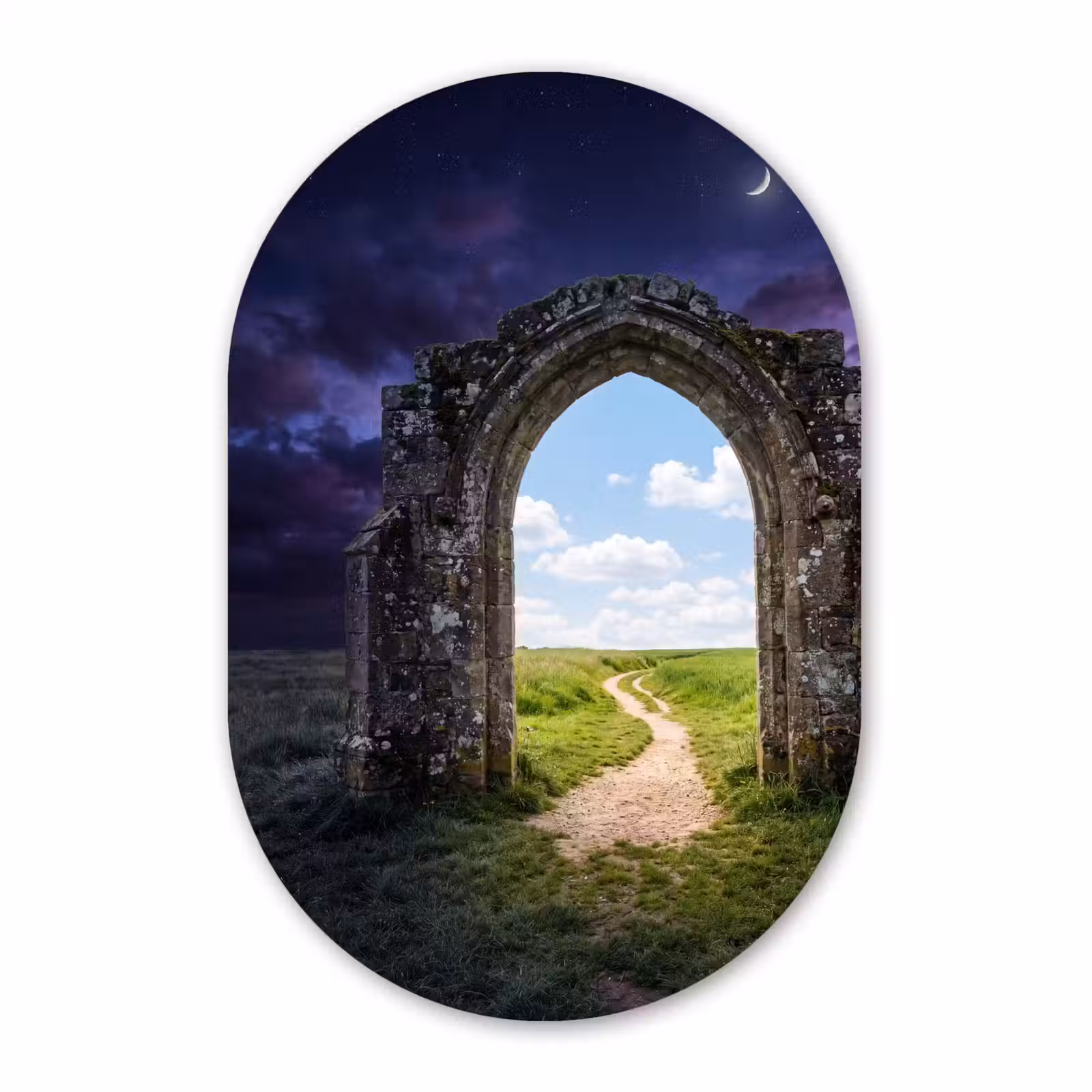 Alu-Dibond-Bild Oval - Bogen – Landschaft – Kontrast — 1