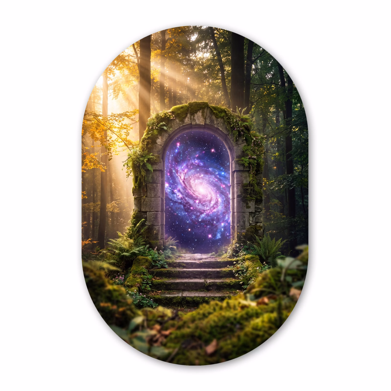 Alu-Dibond-Bild Oval - Tor – Kosmos – Wald — 1