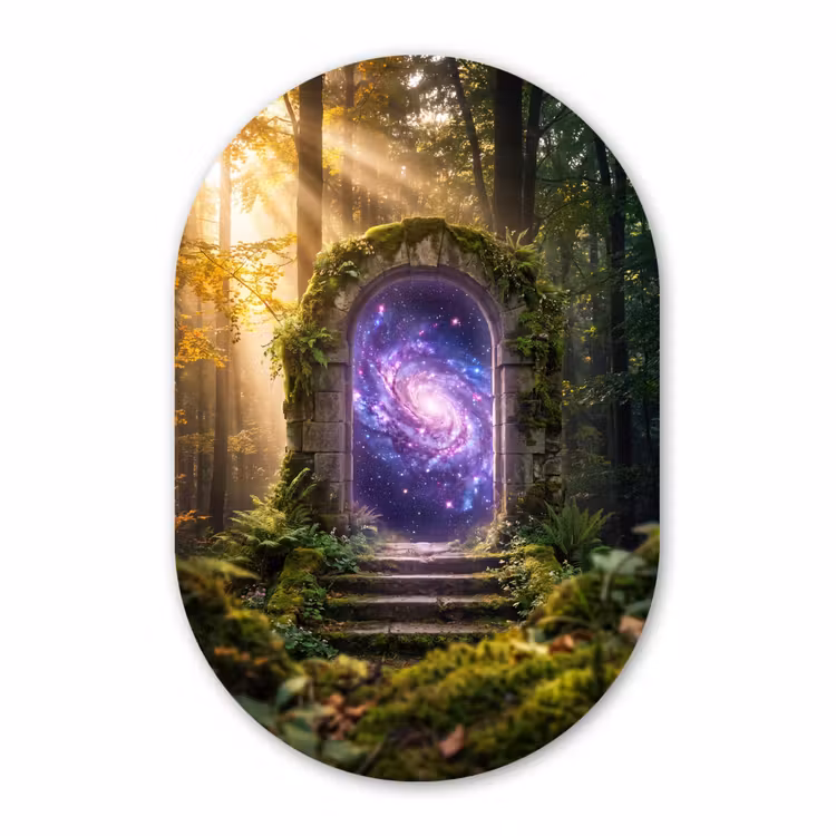 Alu-Dibond-Bild Oval - Tor – Kosmos – Wald — 1