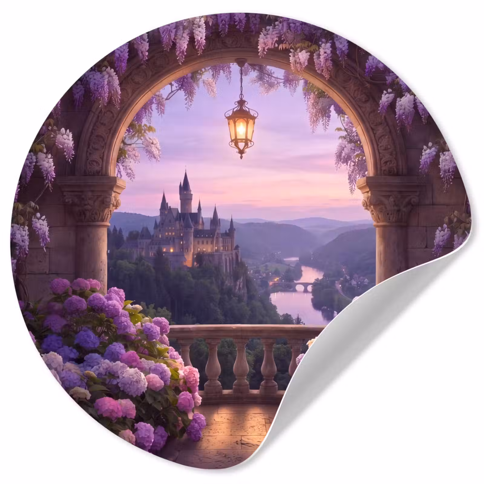Runde Tapete - Schloss – Fluss – Abend — 1