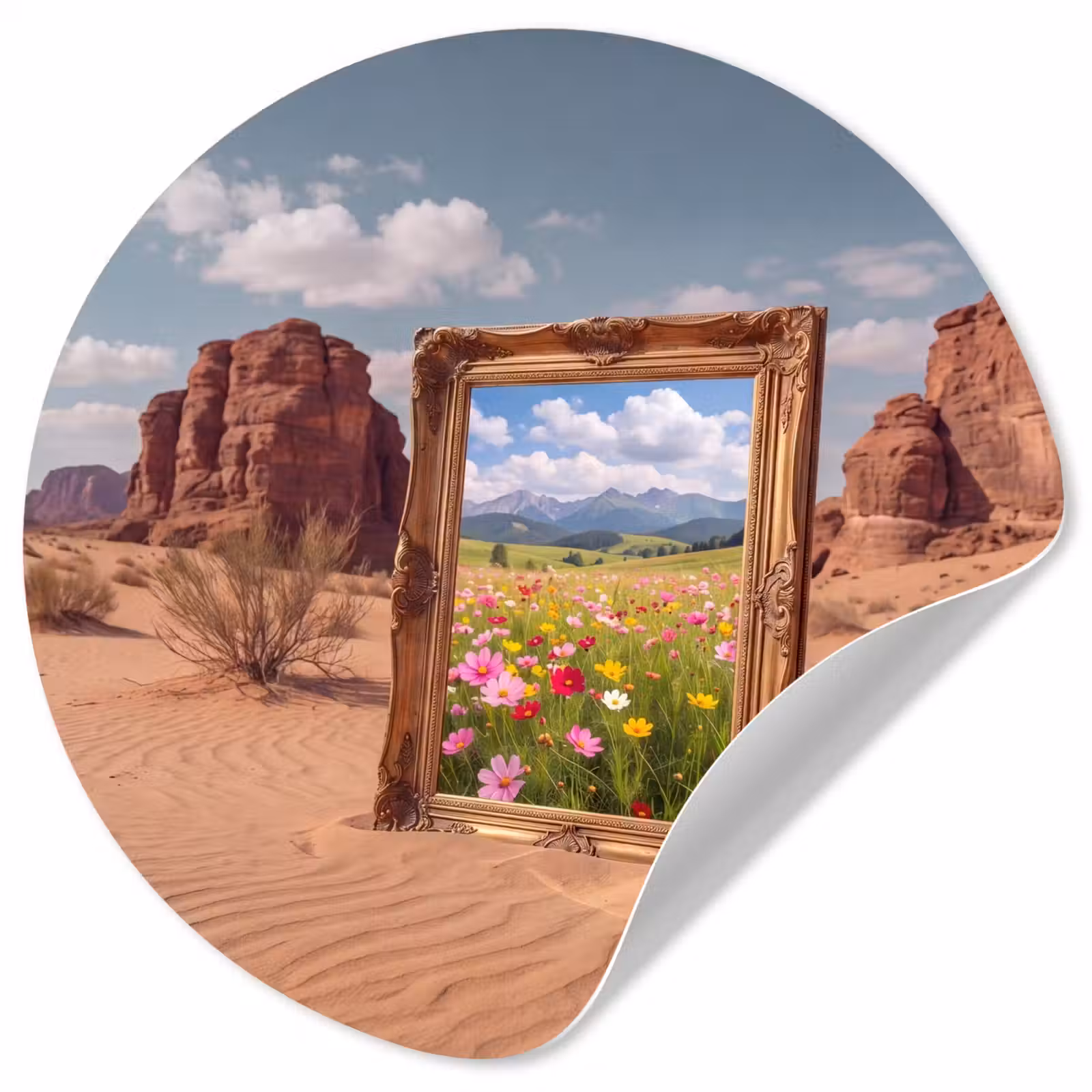 Runde Tapete - Rahmen – Wüste – Blumen — 1