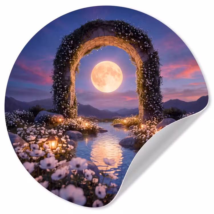 Runde Tapete - Bogen – Mond – Nacht — 1