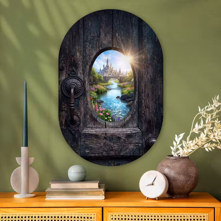 Glasbild Oval - Schloss – Fluss – Natur — 2