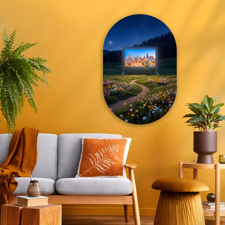 Glasbild Oval - Bildschirm – Stadt – Natur — 3