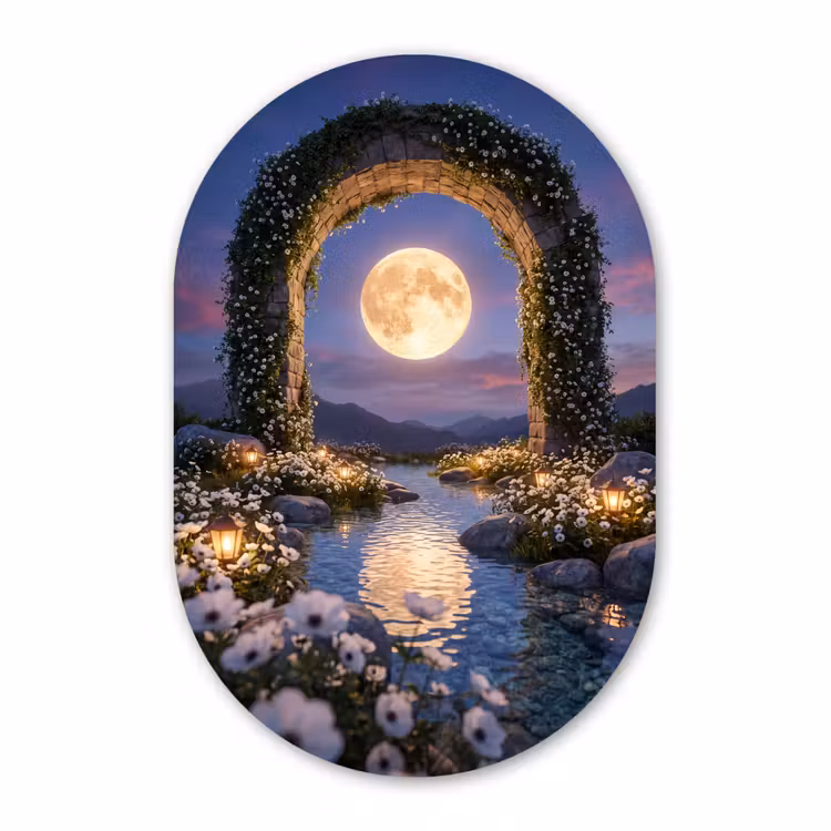 Glasbild Oval - Bogen – Mond – Nacht — 1