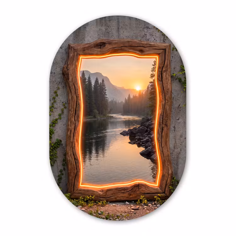 Glasbild Oval - Landschaft – Rahmen – Licht — 1