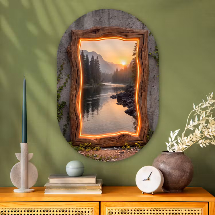 Glasbild Oval - Landschaft – Rahmen – Licht — 2