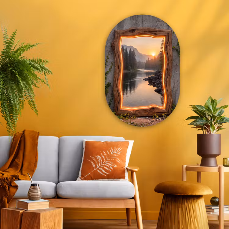 Glasbild Oval - Landschaft – Rahmen – Licht — 3
