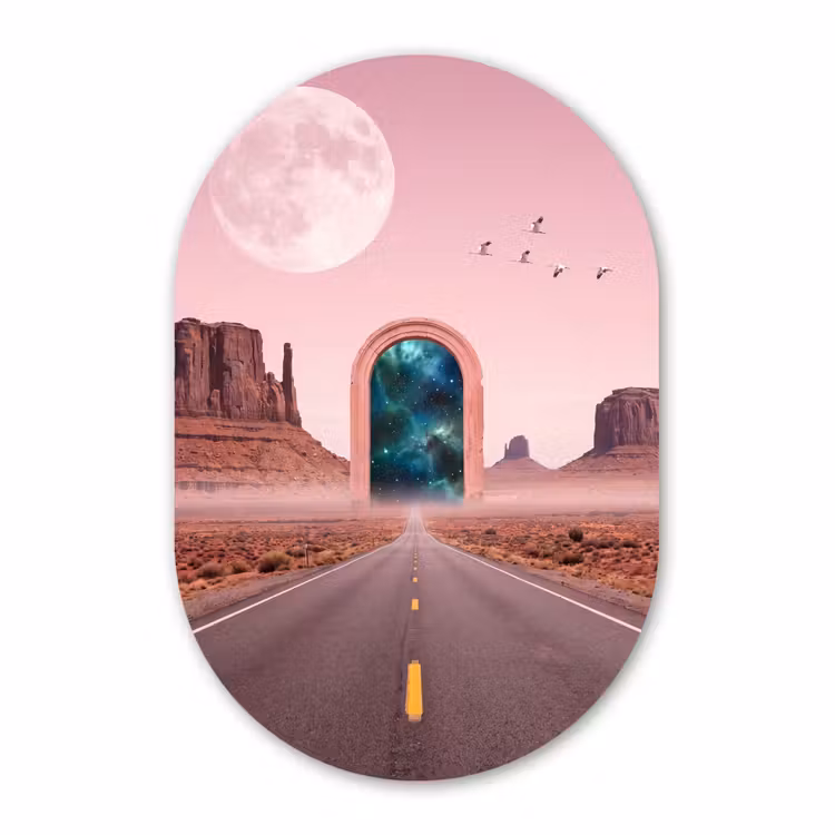 Glasbild Oval - Landschaft – Tor – Raum — 1
