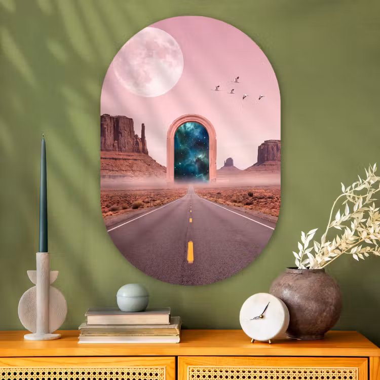 Glasbild Oval - Landschaft – Tor – Raum — 2