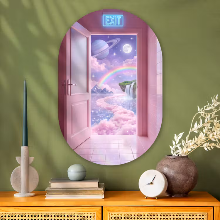 Glasbild Oval - Rosa Tür – Fantasie — 2