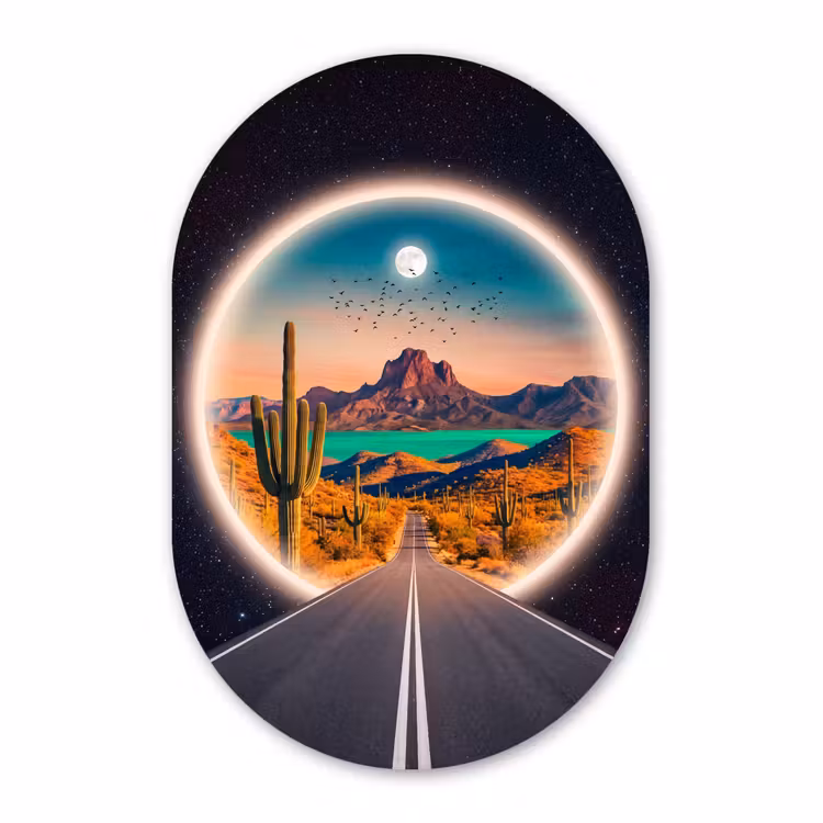 Glasbild Oval - Straße – Wüste – Natur — 1