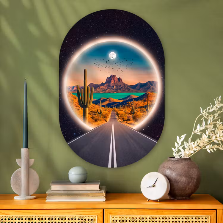 Glasbild Oval - Straße – Wüste – Natur — 2