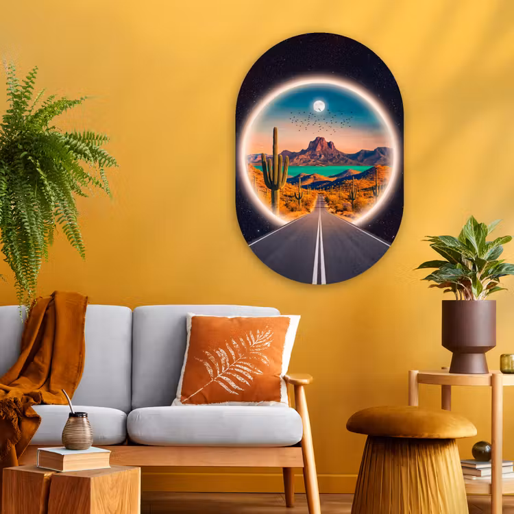 Glasbild Oval - Straße – Wüste – Natur — 3