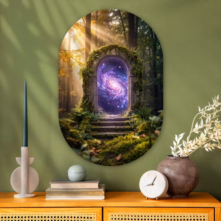 Glasbild Oval - Tor – Kosmos – Wald — 2