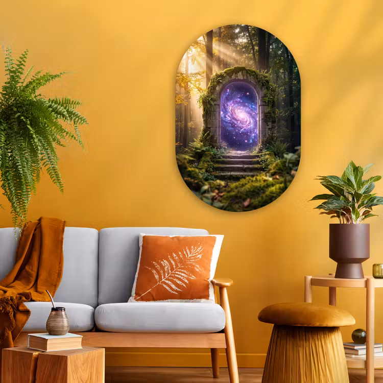 Glasbild Oval - Tor – Kosmos – Wald — 3