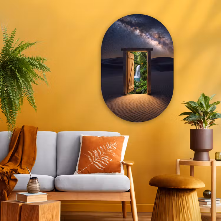 Glasbild Oval - Tür – Wüste – Natur — 3