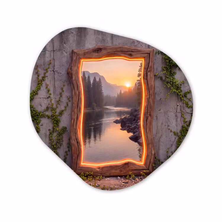 Glasbild Organische Form - Landschaft – Rahmen – Licht — 1