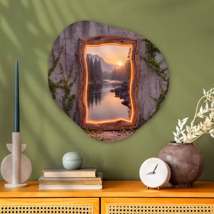 Glasbild Organische Form - Landschaft – Rahmen – Licht — 2