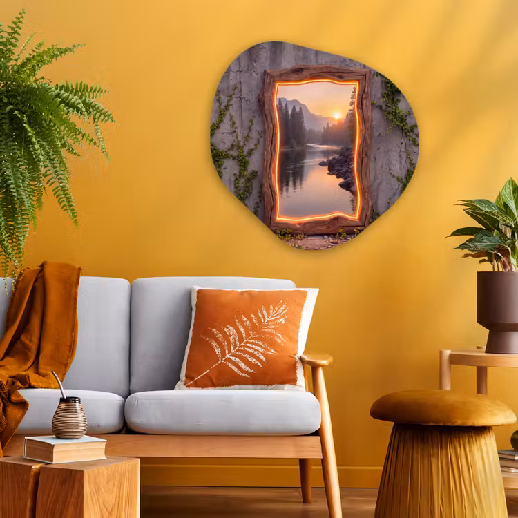 Glasbild Organische Form - Landschaft – Rahmen – Licht — 3