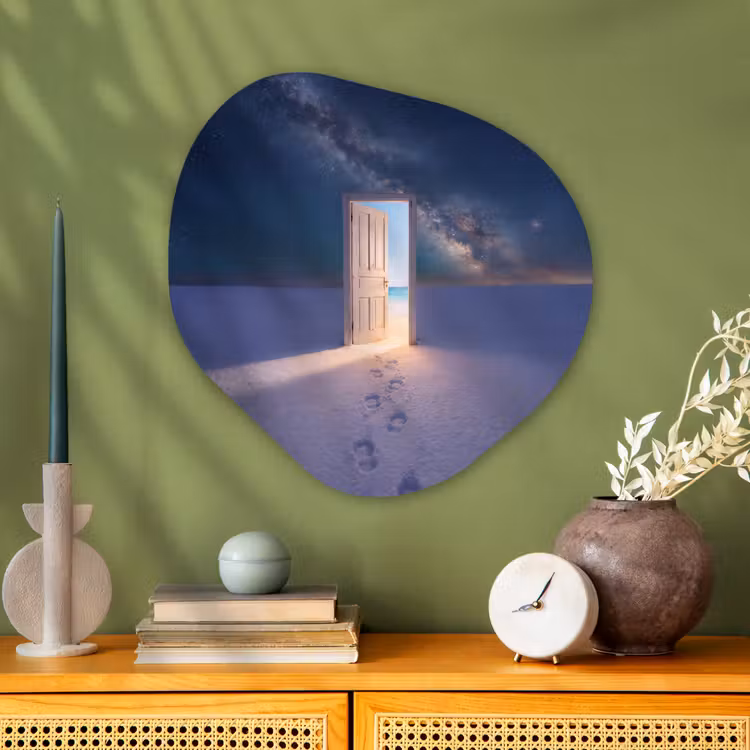 Glasbild Organische Form - Tür – Schnee – Strand — 2
