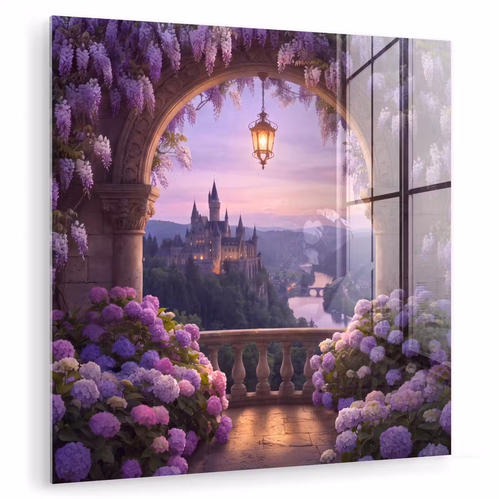 Glasbild - Schloss – Fluss – Abend — 1
