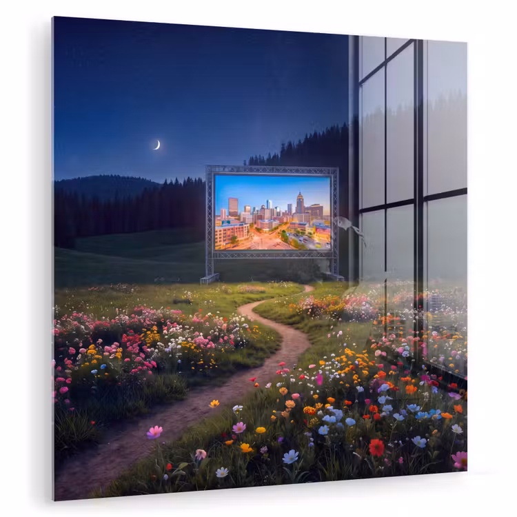 Glasbild - Bildschirm – Stadt – Natur — 1