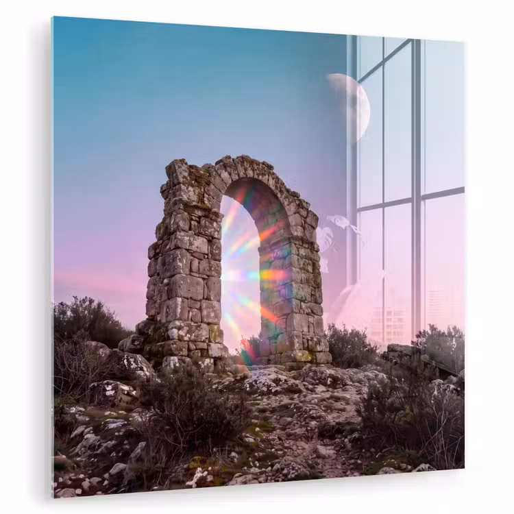 Glasbild - Bogen – Regenbogen – Mond — 1