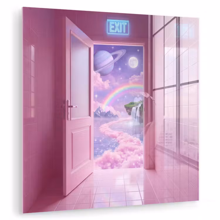Glasbild - Rosa Tür – Fantasie — 1