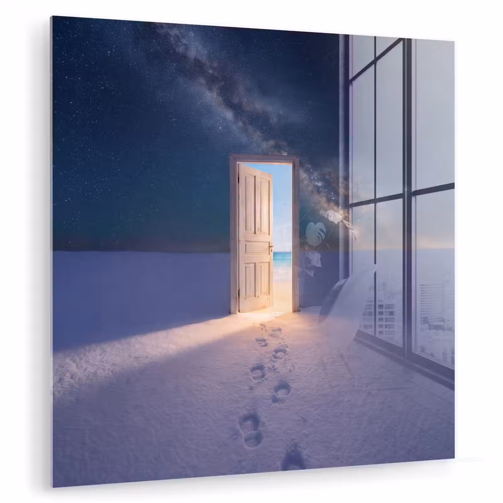 Glasbild - Tür – Schnee – Strand — 1