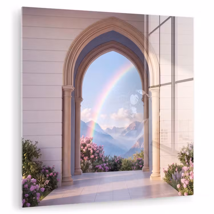 Glasbild - Bogen – Berge – Regenbogen — 1