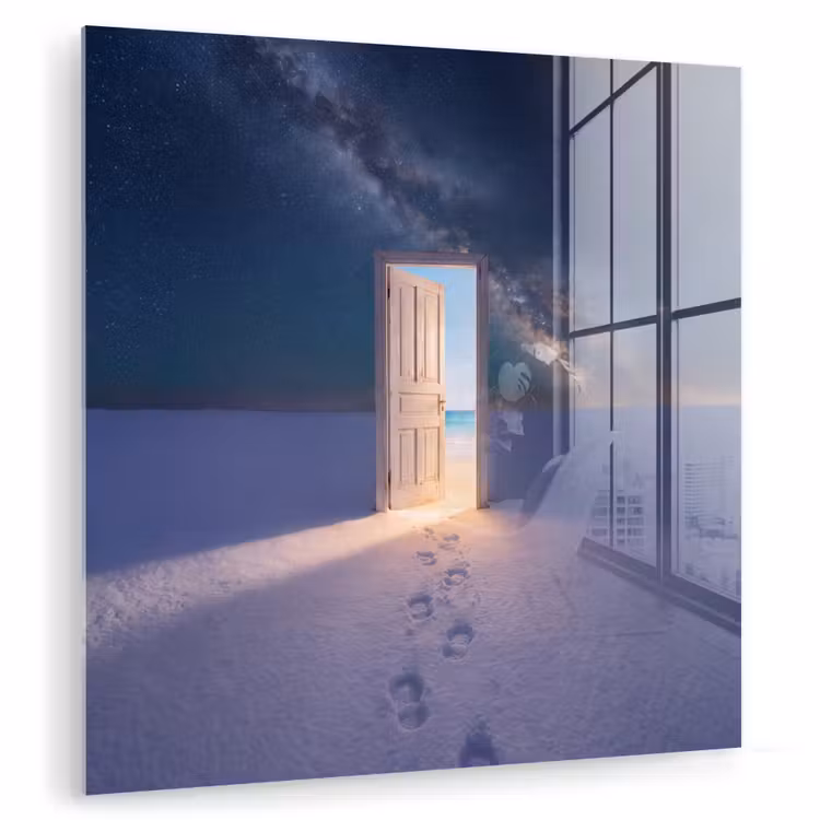 Glasbild - Tür – Schnee – Strand — 1