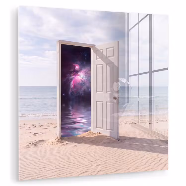 Glasbild - Tür – Strand – Kosmos — 1