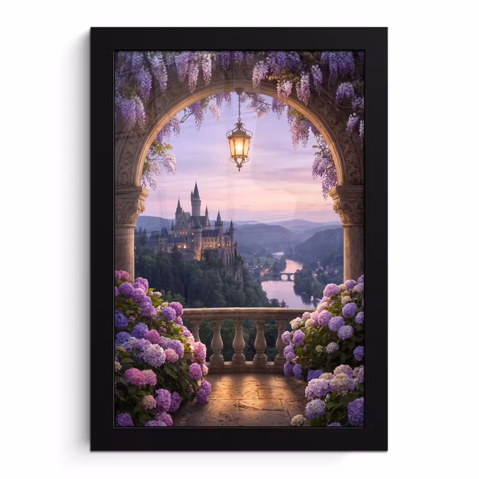 Bilder mit Rahmen - Schloss – Fluss – Abend — 1