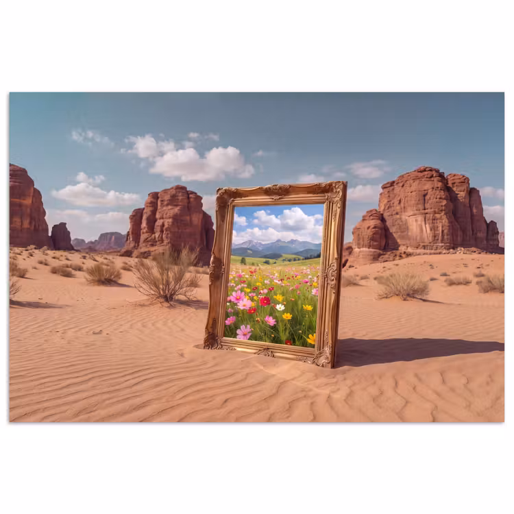 Poster - Rahmen – Wüste – Blumen — 1