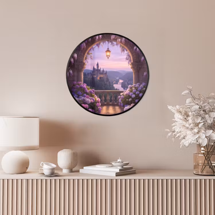 Poster im Rahmen Rund - Schloss – Fluss – Abend — 5