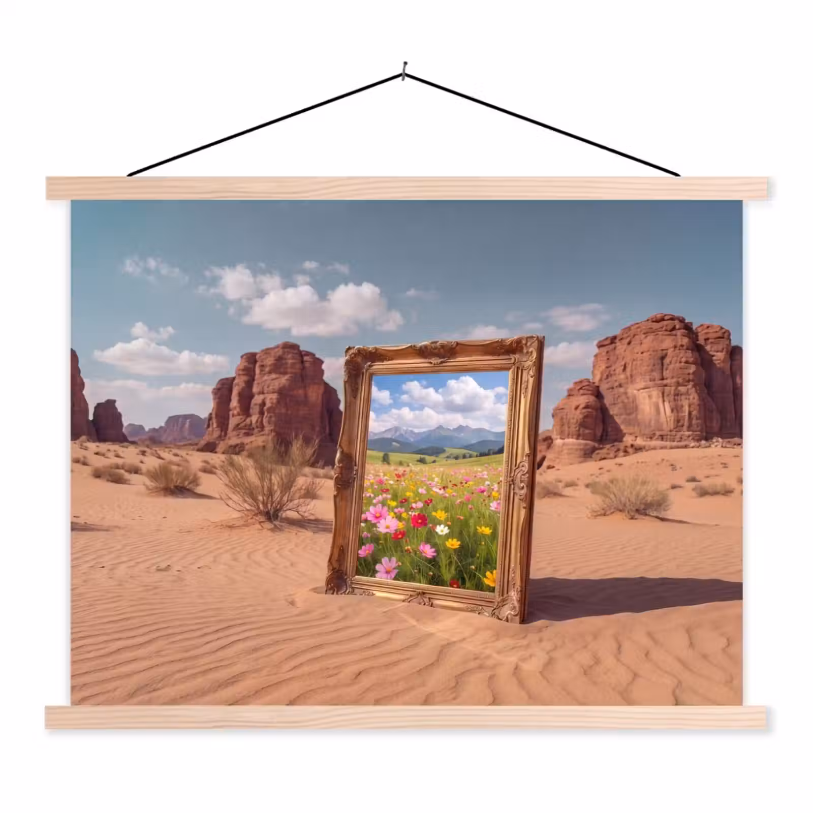 Stoffbild - Rahmen – Wüste – Blumen — 1
