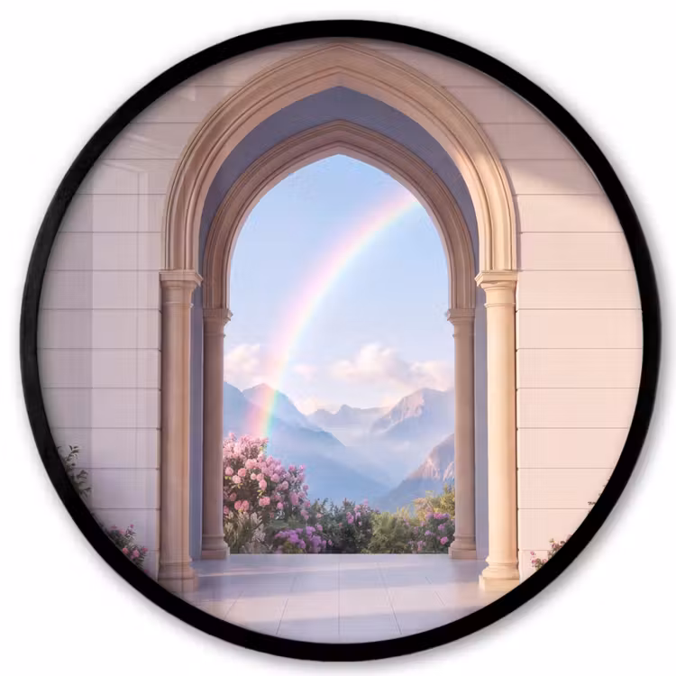 Poster im Rahmen Rund - Bogen – Berge – Regenbogen — 1