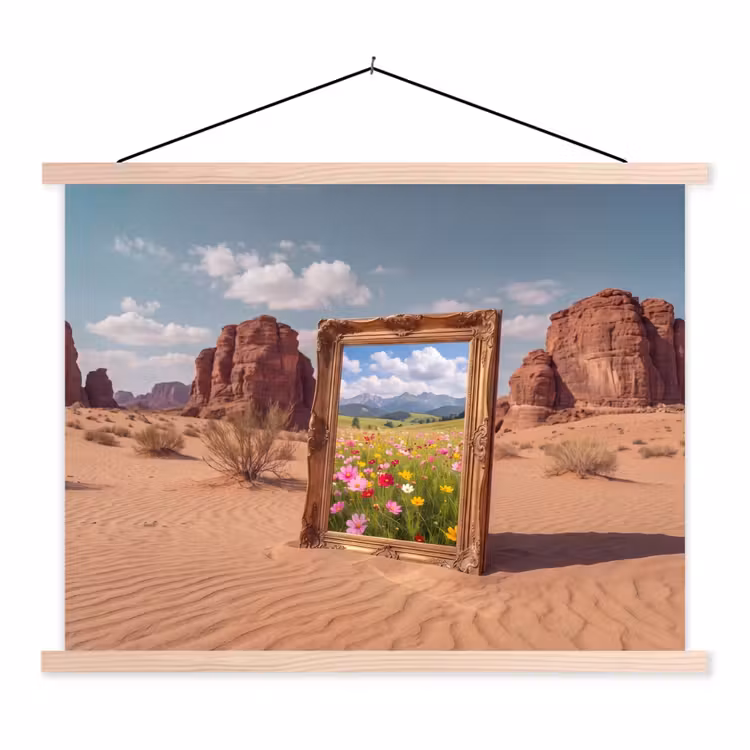 Stoffbild - Rahmen – Wüste – Blumen — 1