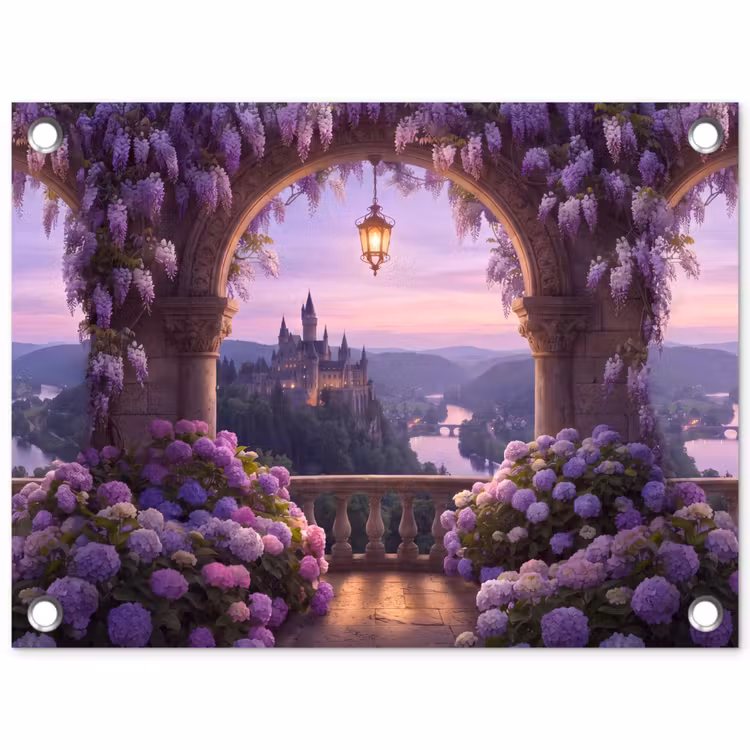 Gartenposter - Schloss – Fluss – Abend — 1