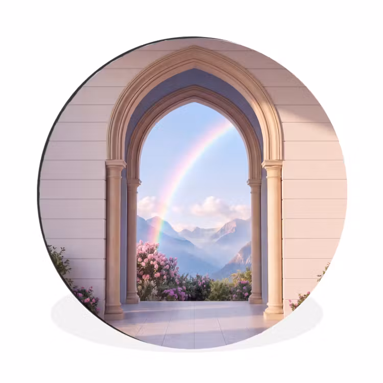 Alu-Dibond-Bild Rund - Bogen – Berge – Regenbogen — 1