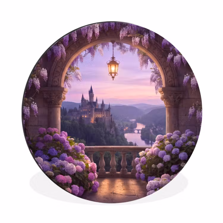 Alu-Dibond-Bild Rund - Schloss – Fluss – Abend — 1