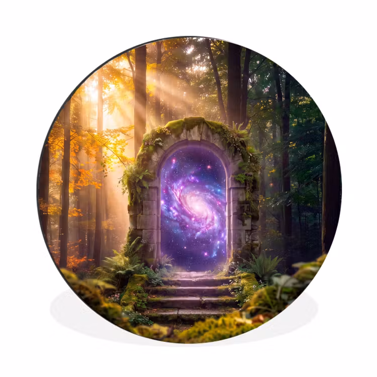 Alu-Dibond-Bild Rund - Tor – Kosmos – Wald — 1