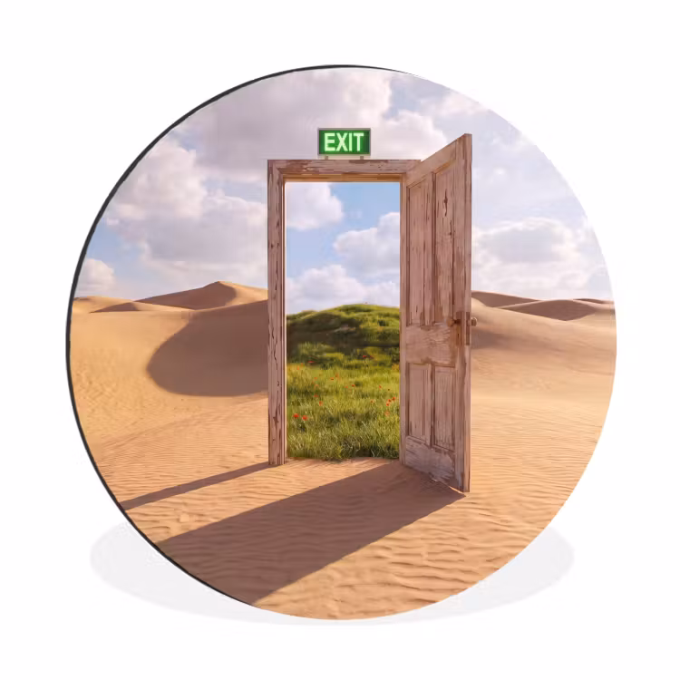 Alu-Dibond-Bild Rund - Tür – Wüste – Gras — 1