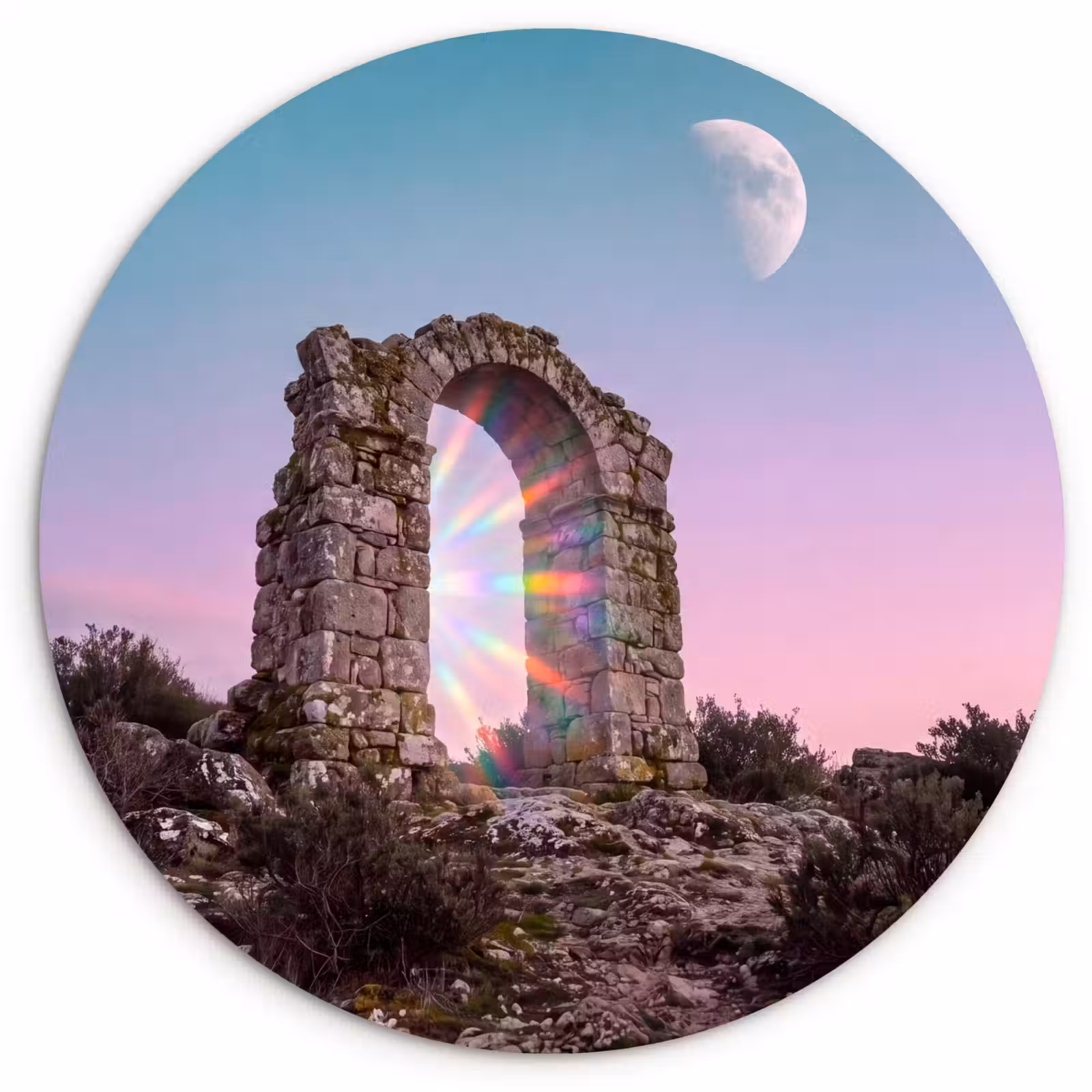 Glasbild Rund - Bogen – Regenbogen – Mond — 1