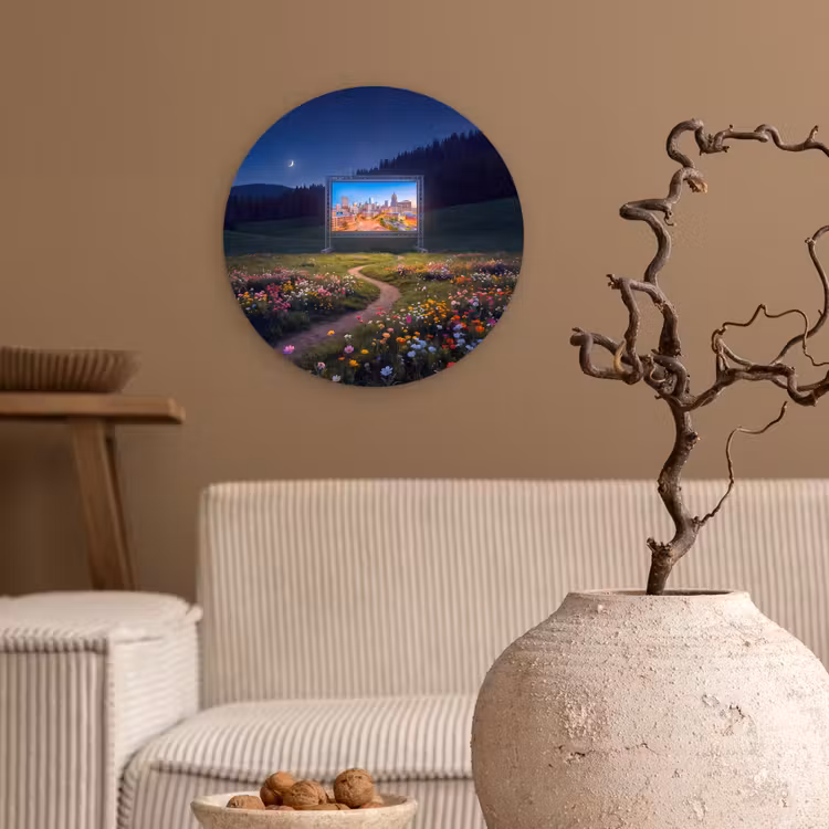 Glasbild Rund - Bildschirm – Stadt – Natur — 2