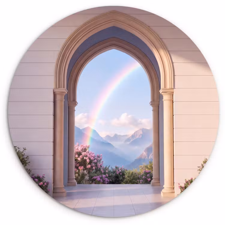 Glasbild Rund - Bogen – Berge – Regenbogen — 1