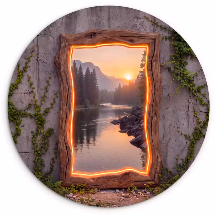 Glasbild Rund - Landschaft – Rahmen – Licht — 1