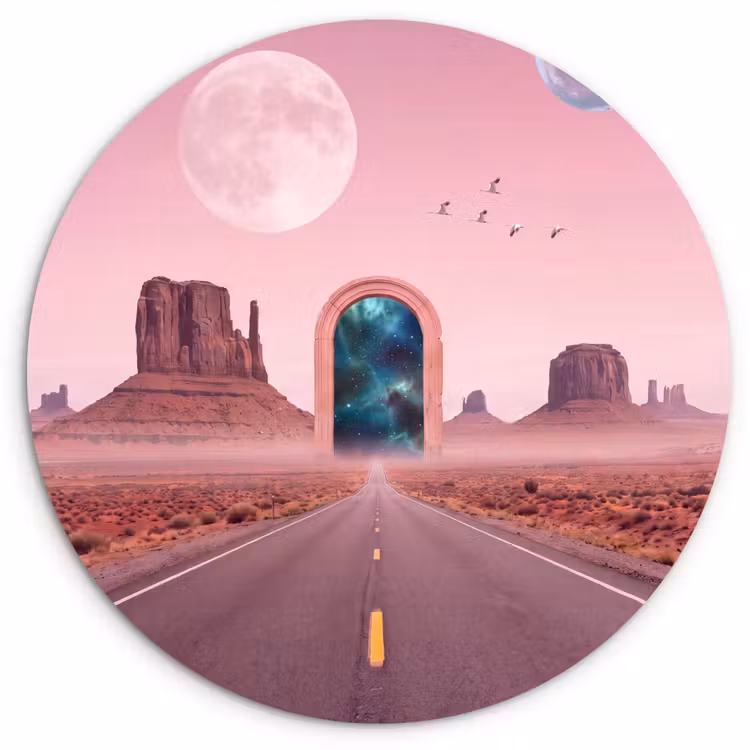 Glasbild Rund - Landschaft – Tor – Raum — 1