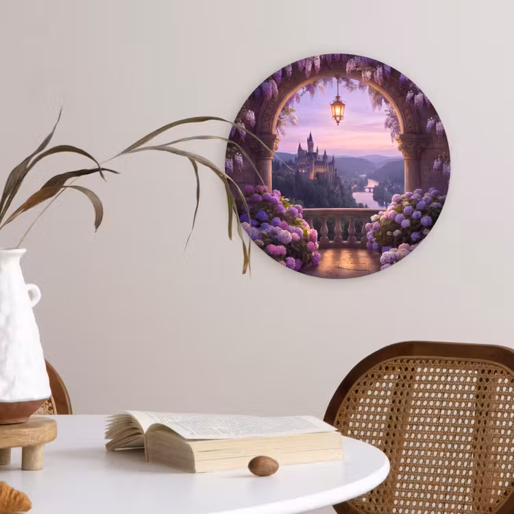 Glasbild Rund - Schloss – Fluss – Abend — 4